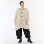 Oversize Strick Shirt A-Form mit Cut-Out Löchern Destroyed Look Naturweiß AKH Premium große Größen