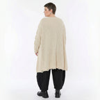 Oversize Strick Shirt A-Form mit Cut-Out Löchern Destroyed Look Naturweiß AKH Premium große Größen