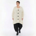 Oversize Strick Shirt A-Form mit Cut-Out Löchern Destroyed Look Naturweiß AKH Premium große Größen