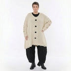Oversize Strick Shirt A-Form mit Cut-Out Löchern Destroyed Look Naturweiß AKH Premium große Größen