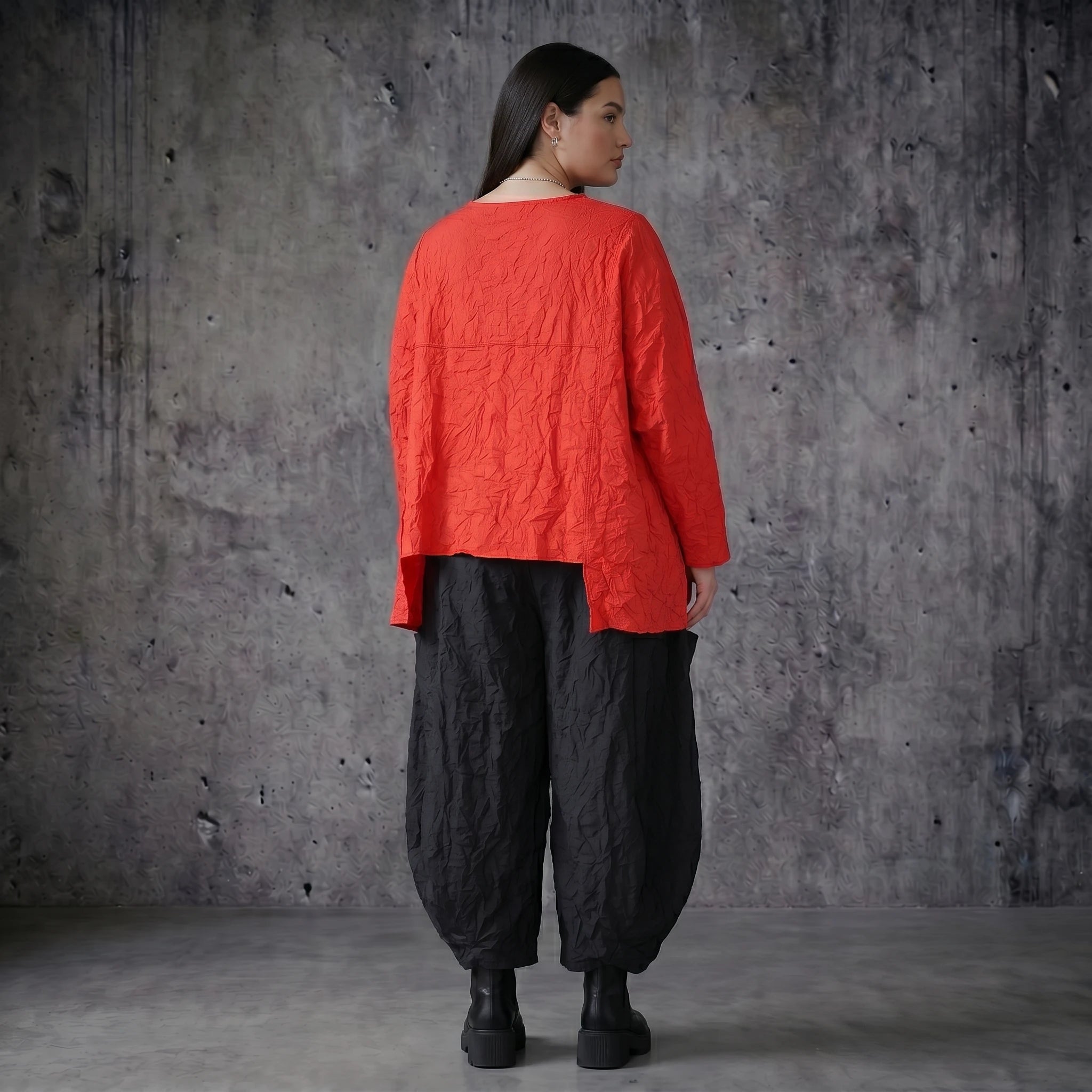 AKH Premium Crash Big Shirt Rot kastig Avantgarde Oversize Damenmode Sommer Popeline Modeare