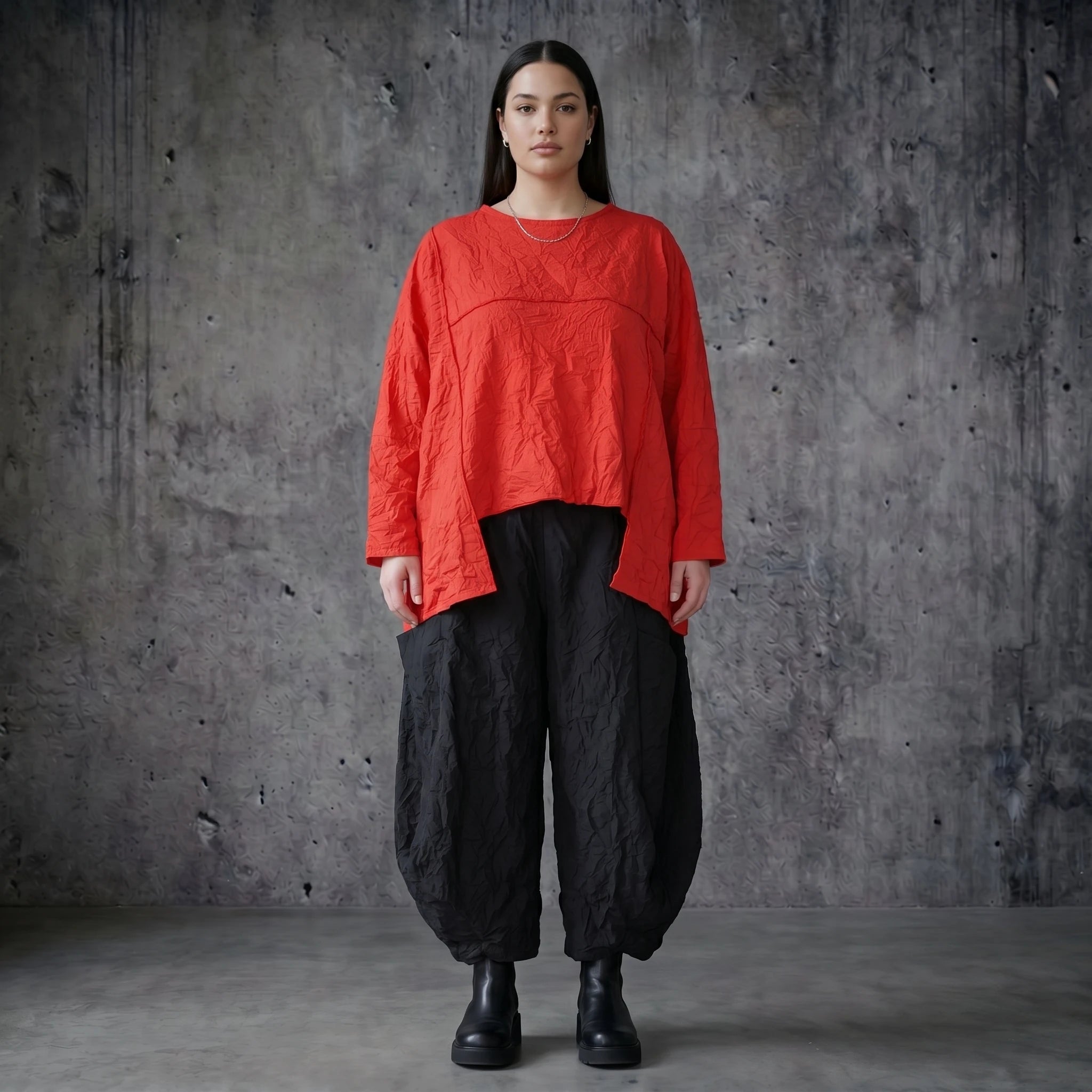 AKH Premium Crash Big Shirt Rot kastig Avantgarde Oversize Damenmode Sommer Popeline Modeare