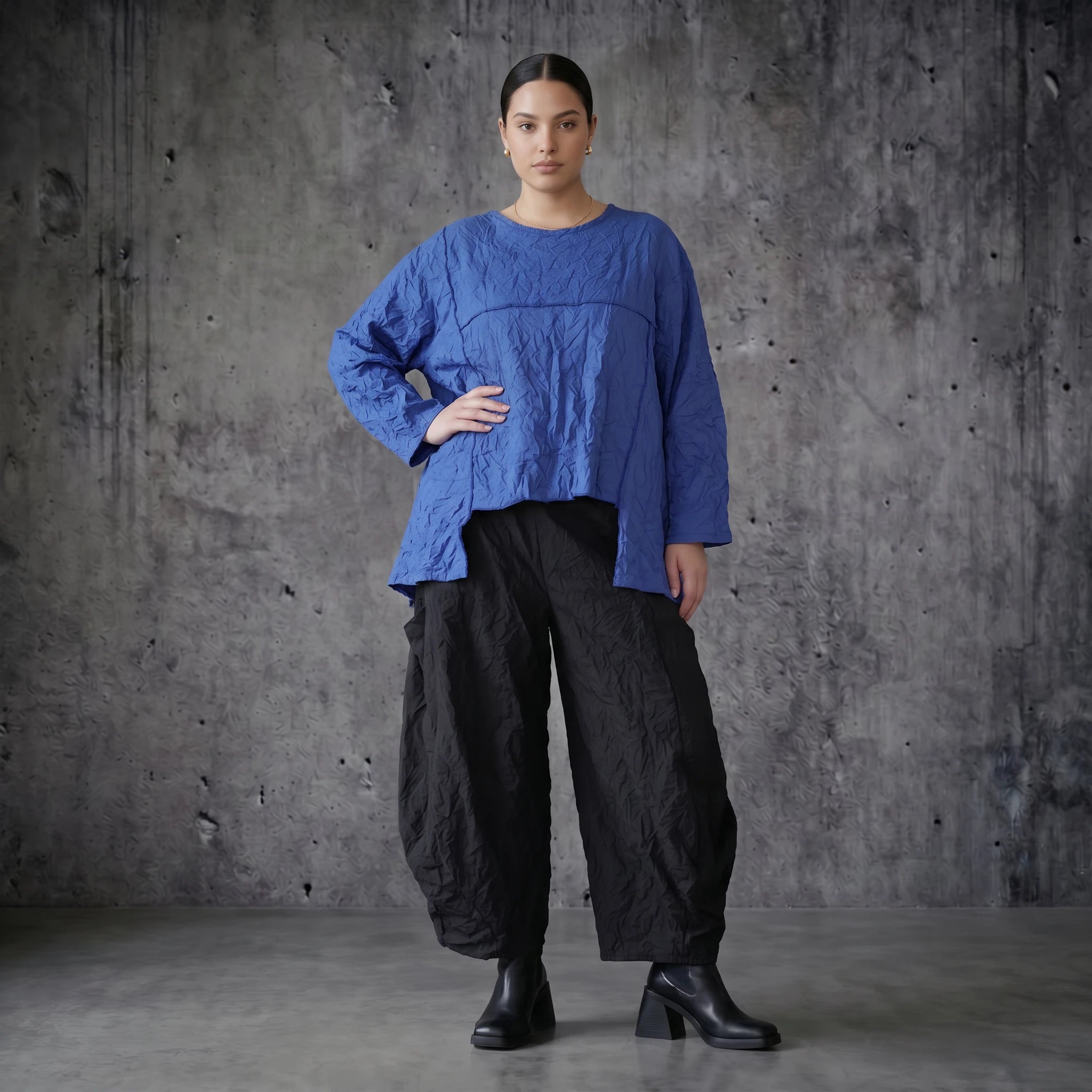 AKH Premium Crash Big Shirt Royalblau Oversize Sommer Popeline Damenmode Made in France bei Modeare entdecken