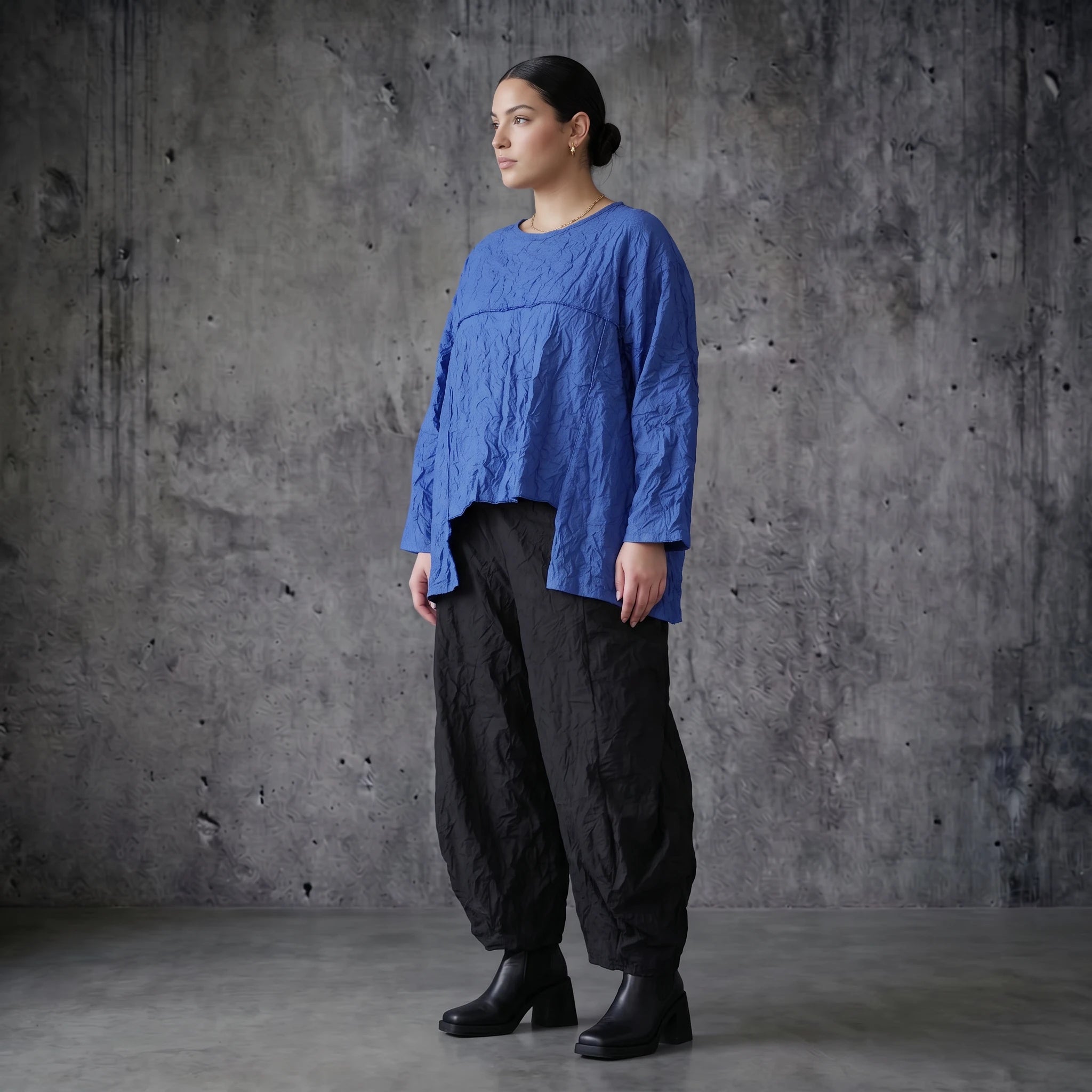 AKH Premium Crash Big Shirt Royalblau Oversize Sommer Popeline Damenmode Made in France bei Modeare entdecken
