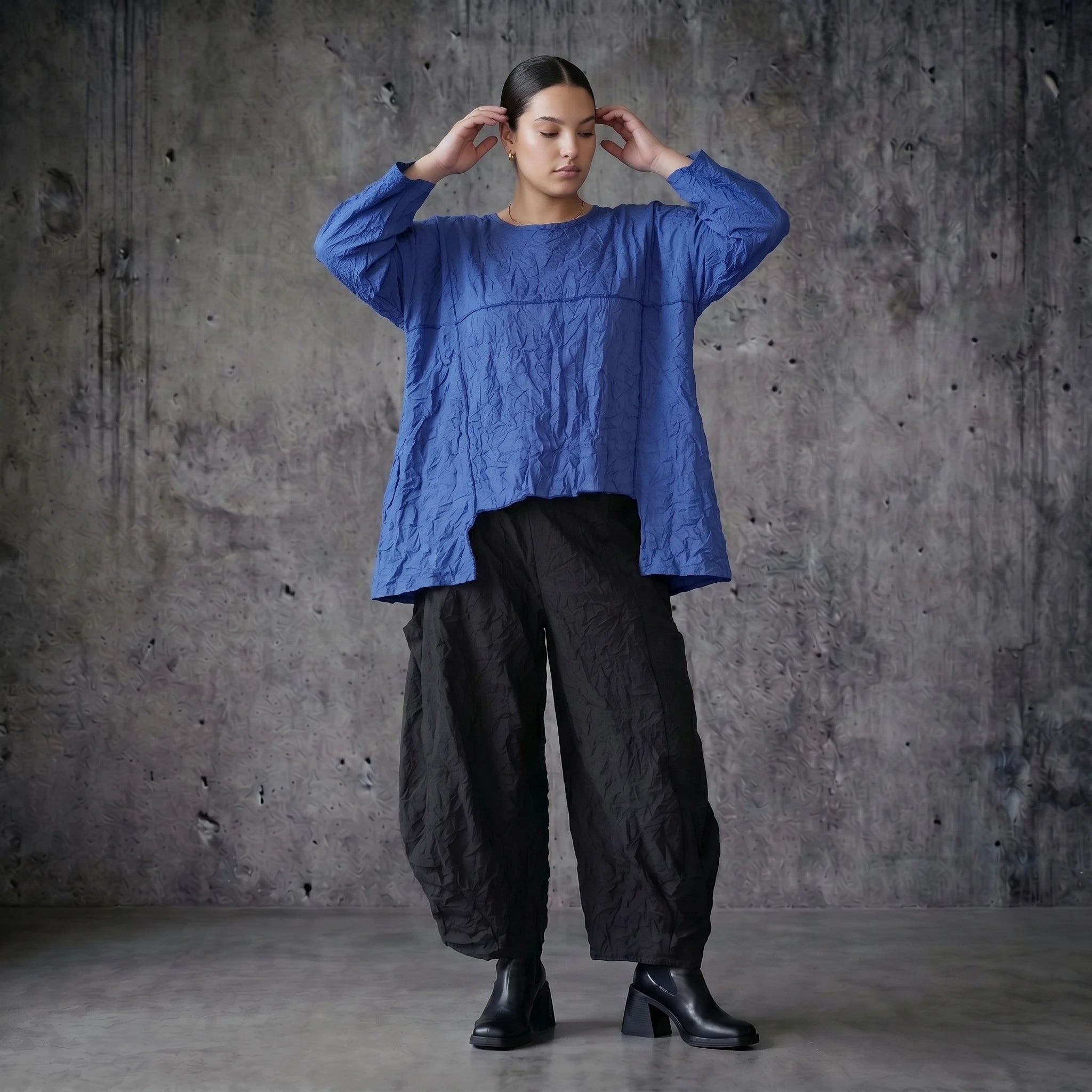 AKH Premium Crash Big Shirt Royalblau Oversize Sommer Popeline Damenmode Made in France bei Modeare entdecken