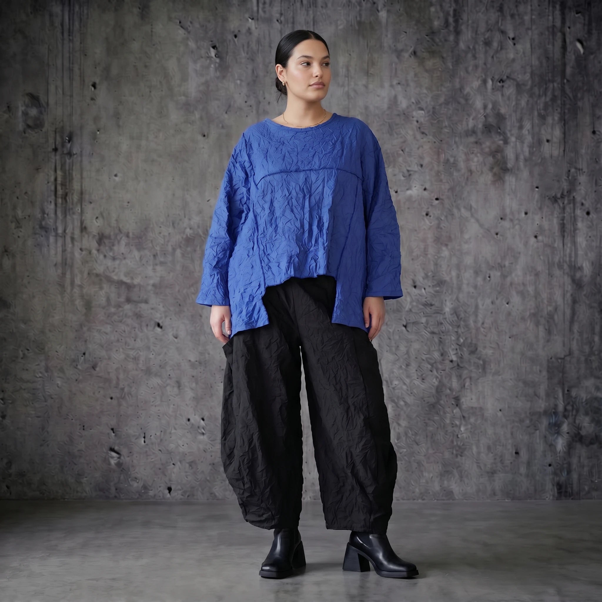 AKH Premium Crash Big Shirt Royalblau Oversize Sommer Popeline Damenmode Made in France bei Modeare entdecken