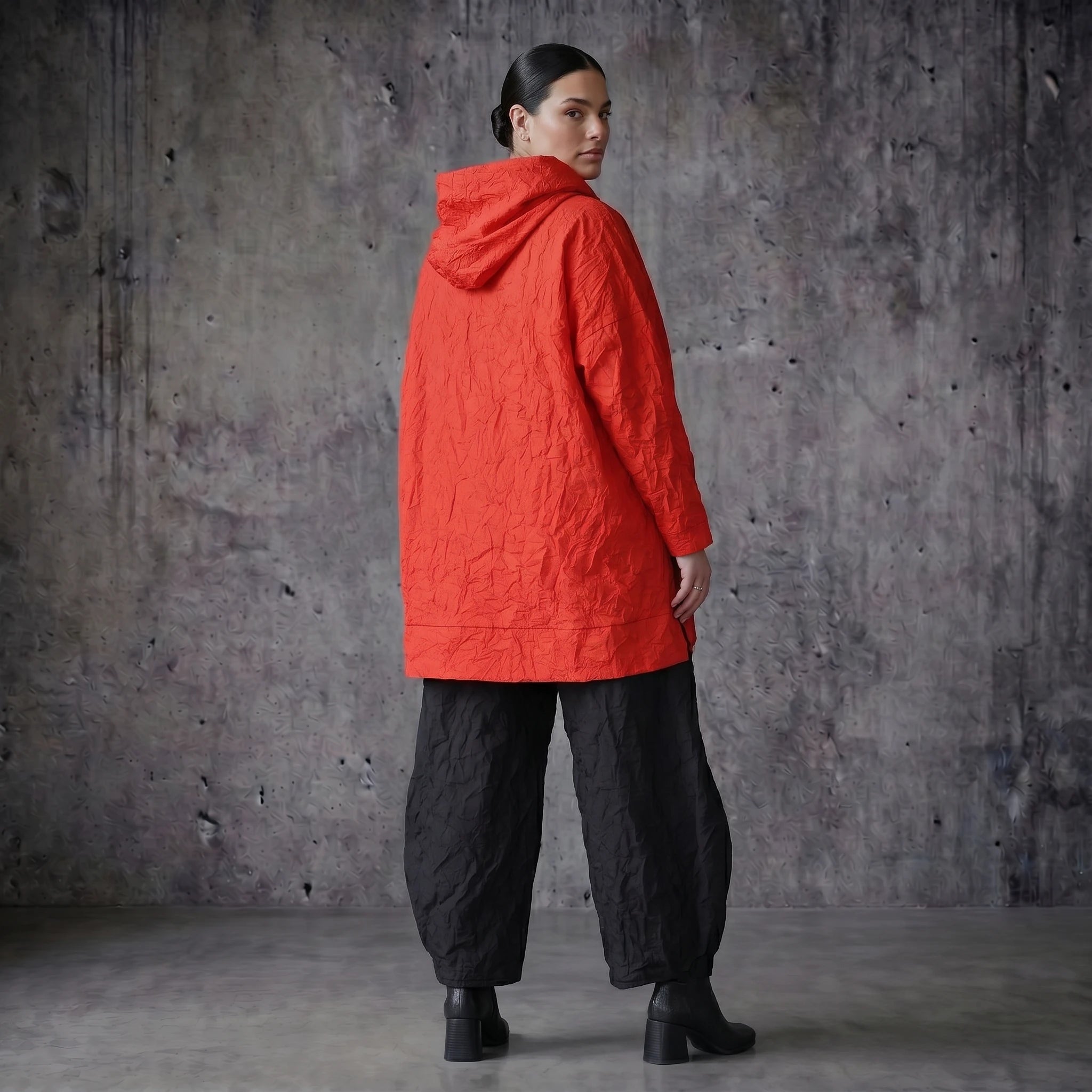 AKH Premium Oversize Big Shirt aus Popeline in Rot Crash Look Sommer Damenmode Modeare