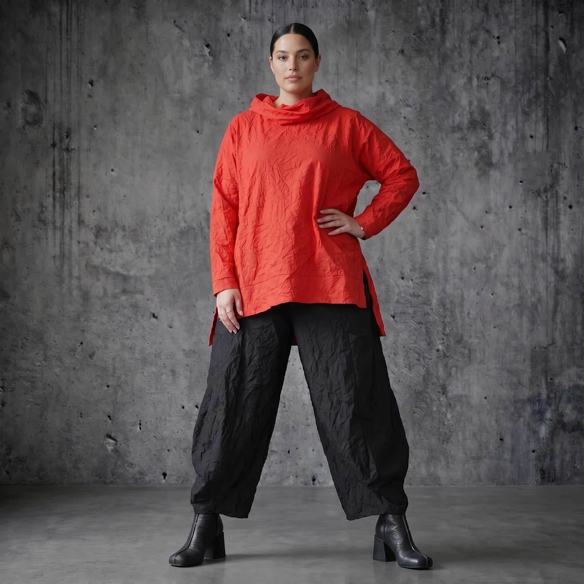 AKH Premium Oversize Big Shirt aus Popeline in Rot Crash Look Sommer Damenmode Modeare