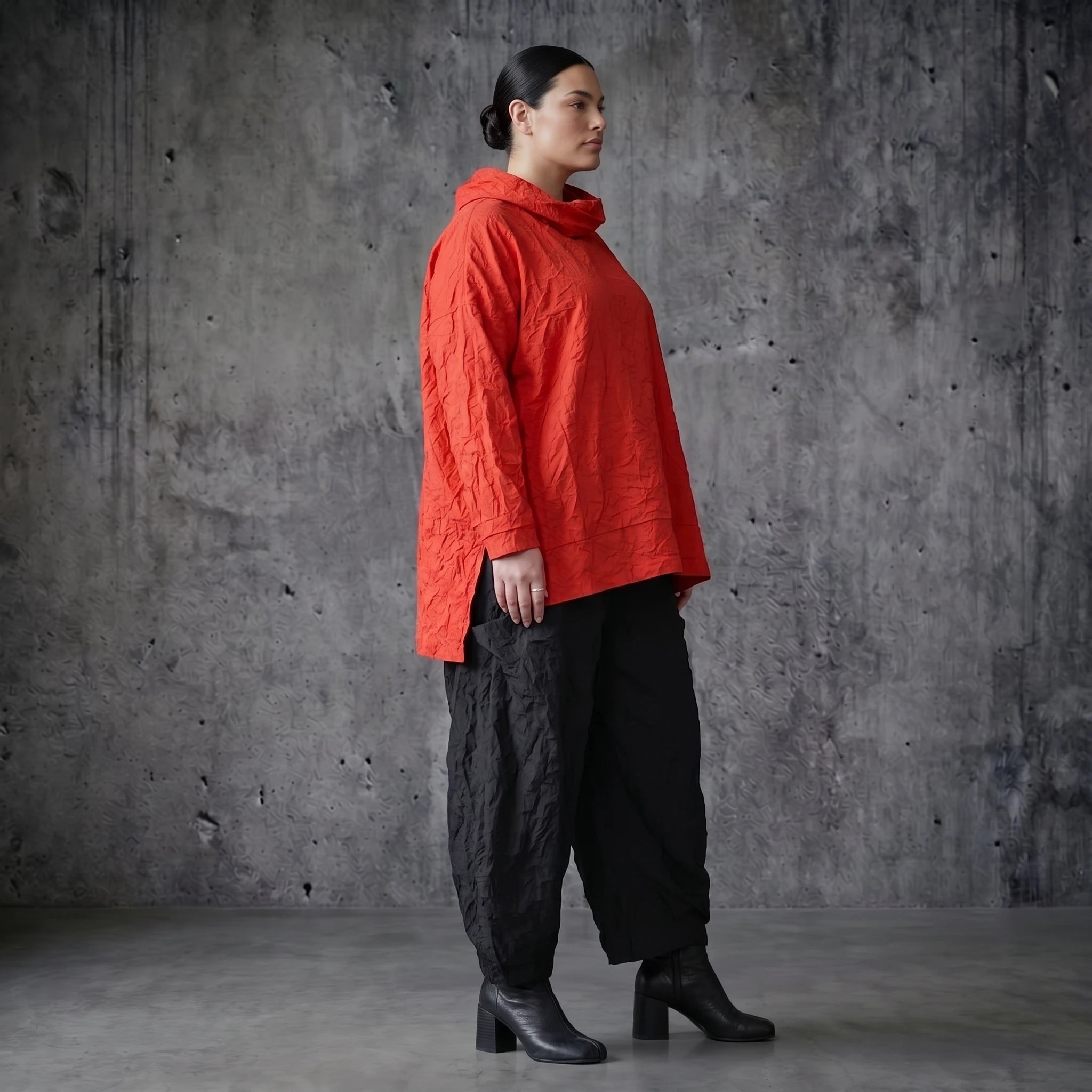 AKH Premium Oversize Big Shirt aus Popeline in Rot Crash Look Sommer Damenmode Modeare