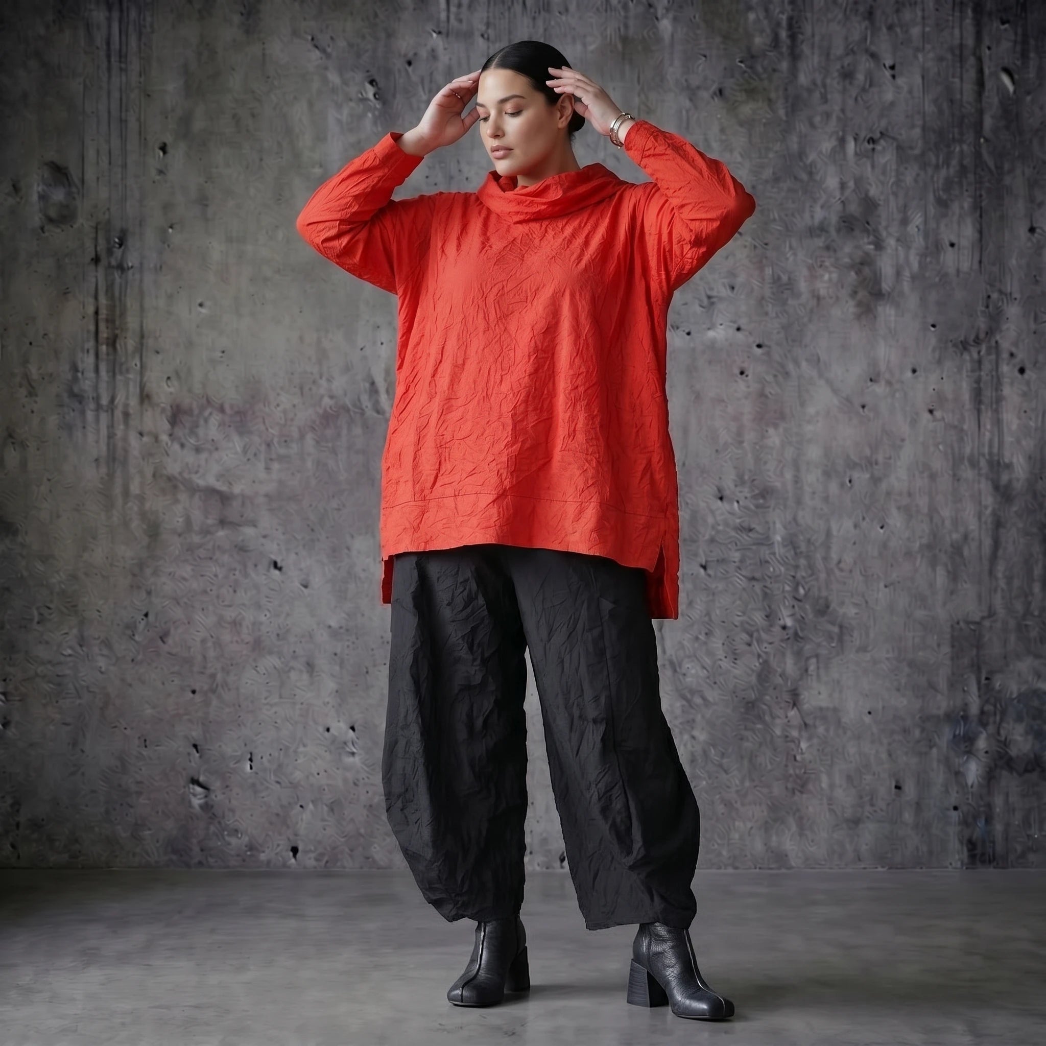 AKH Premium Oversize Big Shirt aus Popeline in Rot Crash Look Sommer Damenmode Modeare