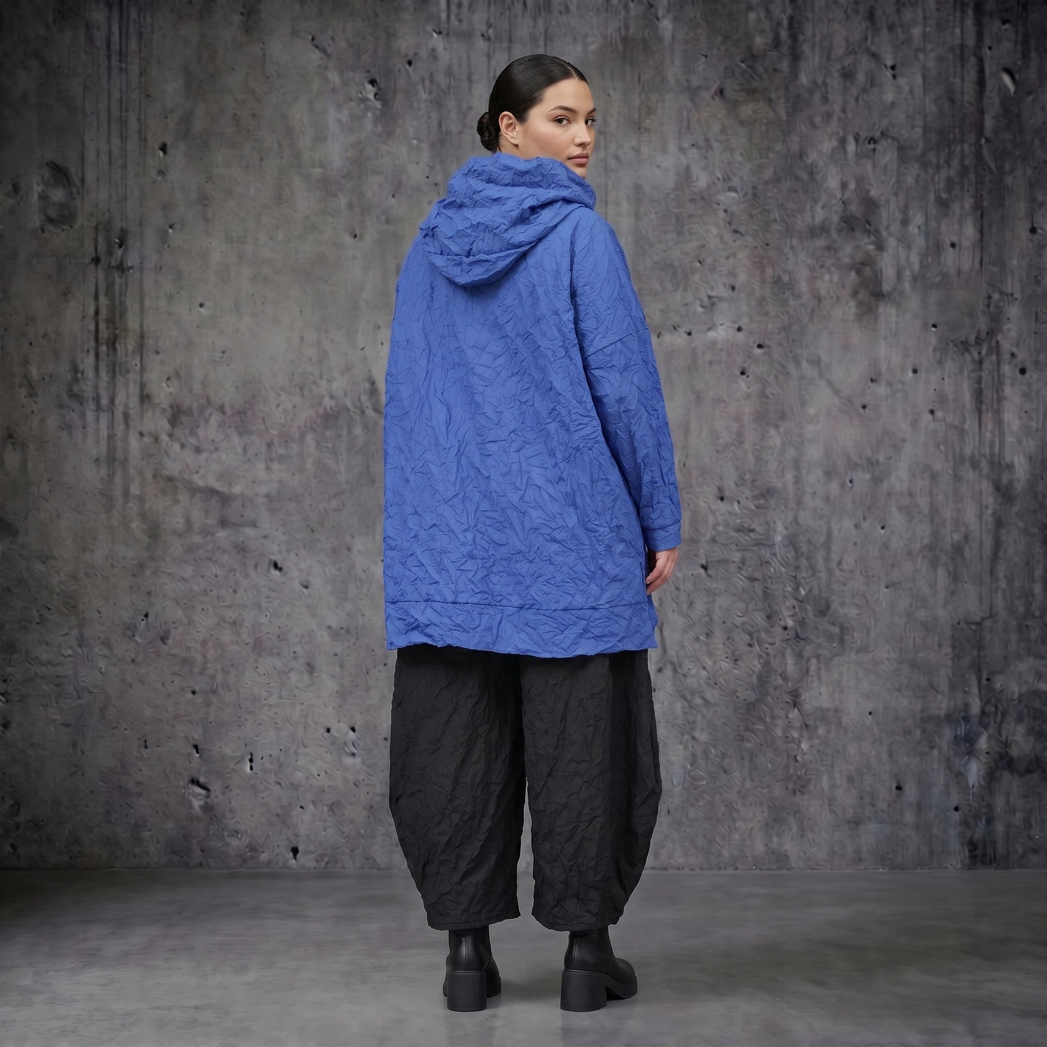 AKH Premium Oversize Shirt Royalblau Crash Popeline Sommer Damenmode - Modeare Avantgarde Lagenlook Big Shirt