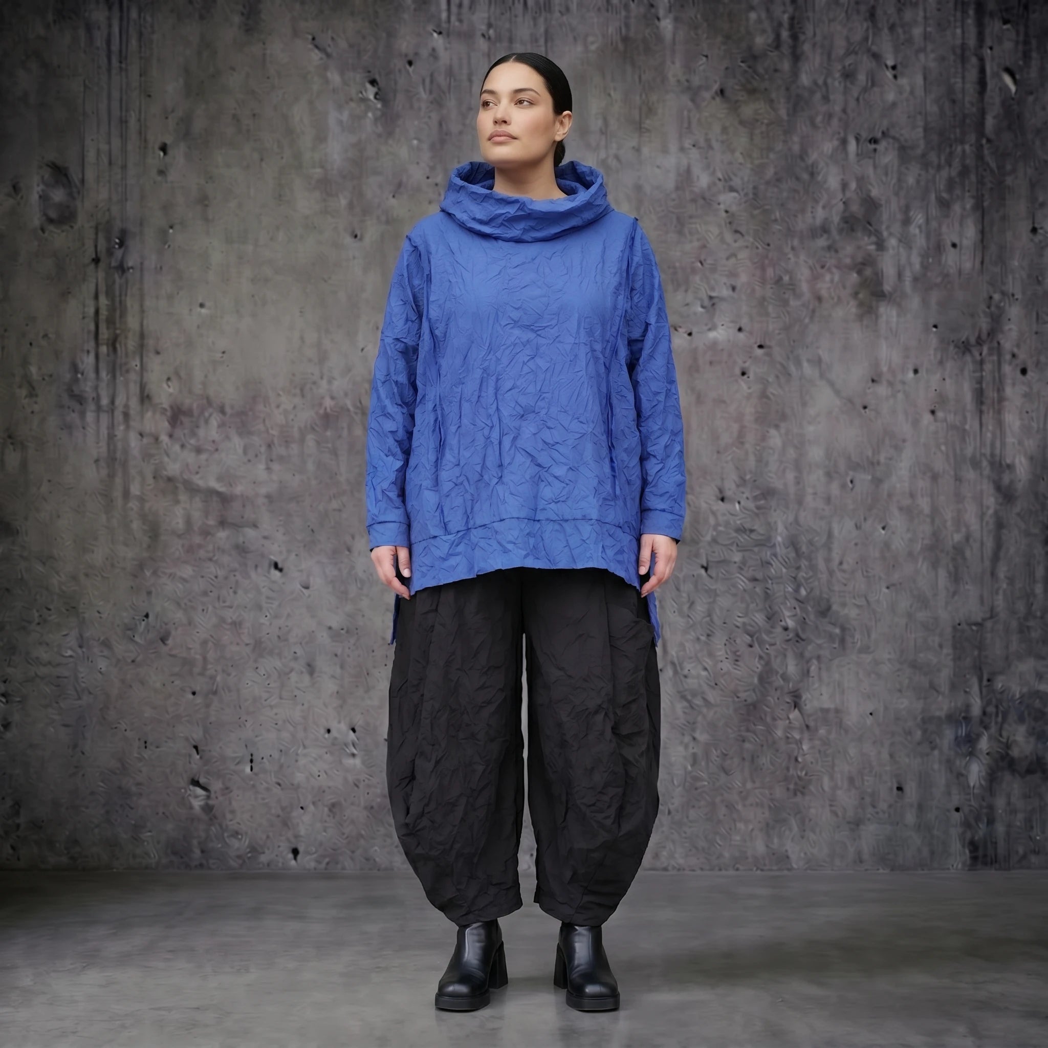 AKH Premium Oversize Shirt Royalblau Crash Popeline Sommer Damenmode - Modeare Avantgarde Lagenlook Big Shirt