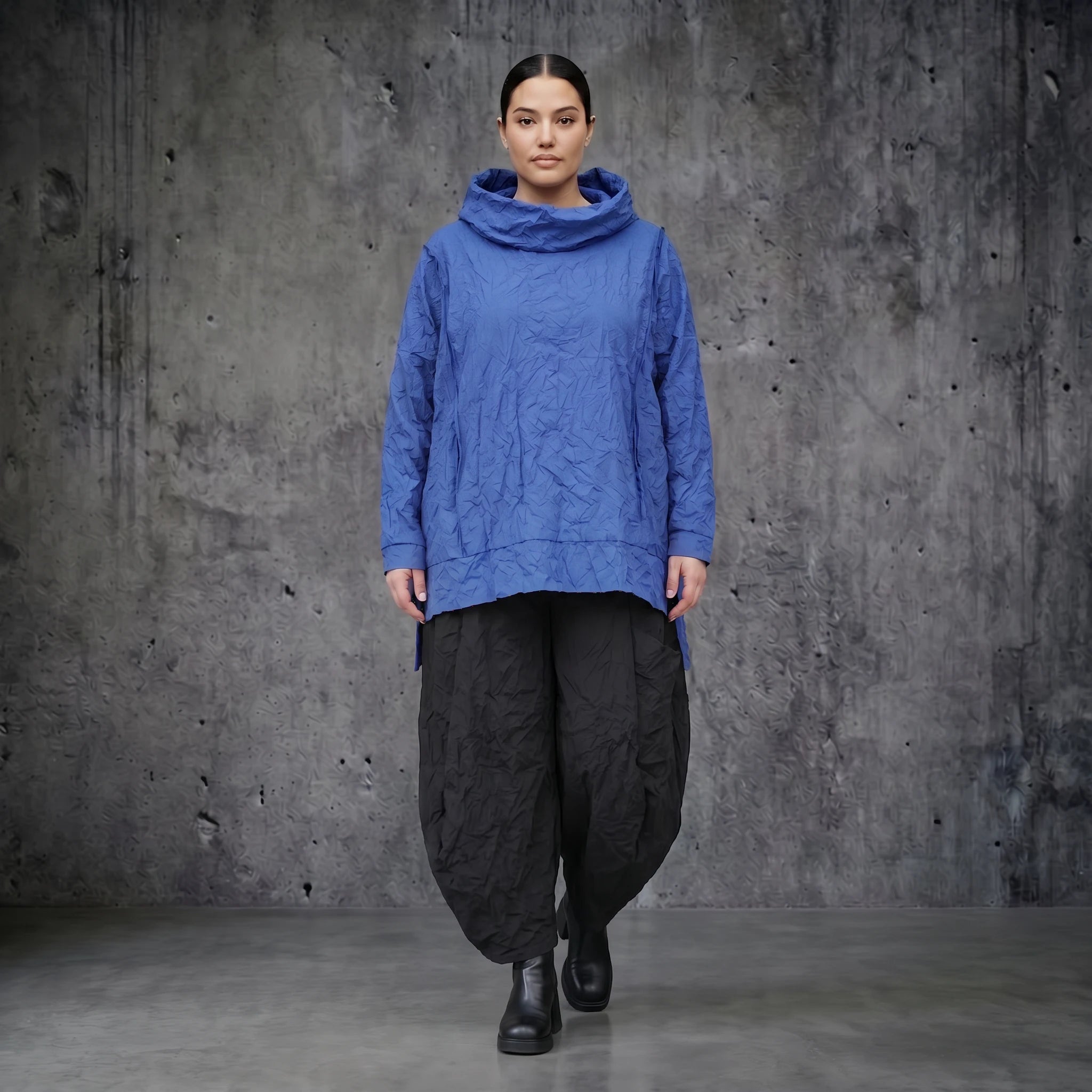 AKH Premium Oversize Shirt Royalblau Crash Popeline Sommer Damenmode - Modeare Avantgarde Lagenlook Big Shirt