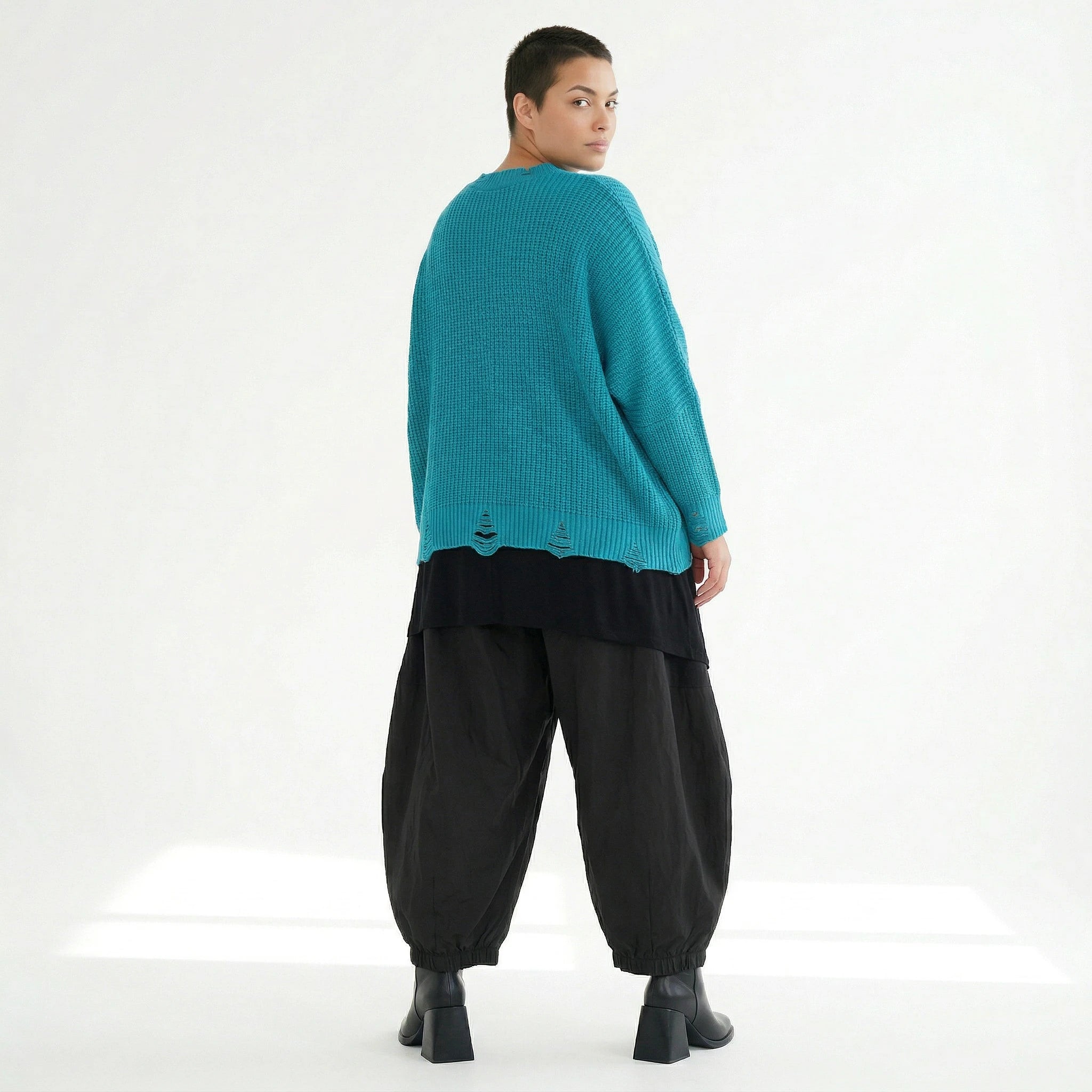 AKH Premium Strick Überwurf in Petrol mit V Ausschnitt Oversize Lagenlook Mode von Modeare für Damen in großen Größen
