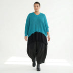AKH Premium Strick Überwurf in Petrol mit V Ausschnitt Oversize Lagenlook Mode von Modeare für Damen in großen Größen