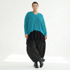 AKH Premium Strick Überwurf in Petrol mit V Ausschnitt Oversize Lagenlook Mode von Modeare für Damen in großen Größen