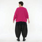 AKH Premium Strick Überwurf in Pink Oversize Lagenlook 50-60 Modeare Damenpullover mit V-Ausschnitt aus Baumwolle Mix
