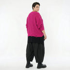 AKH Premium Strick Überwurf in Pink Oversize Lagenlook 50-60 Modeare Damenpullover mit V-Ausschnitt aus Baumwolle Mix
