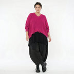 AKH Premium Strick Überwurf in Pink Oversize Lagenlook 50-60 Modeare Damenpullover mit V-Ausschnitt aus Baumwolle Mix