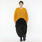 Oversize Strick Überwurf mit V-Ausschnitt in Senfgelb aus Baumwolle Acryl AKH Premium bei Modeare Lagenlook Damenmode