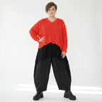 Oversize Strick Überwurf Orange V-Ausschnitt Destroyed Look AKH Premium bei Modeare kaufen für Damen im Lagenlook
