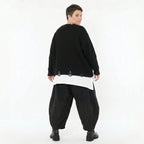 Oversize Strick Überwurf aus Baumwolle Acryl mit V-Ausschnitt von AKH Premium bei Modeare - Lagenlook Damenpullover Schwarz
