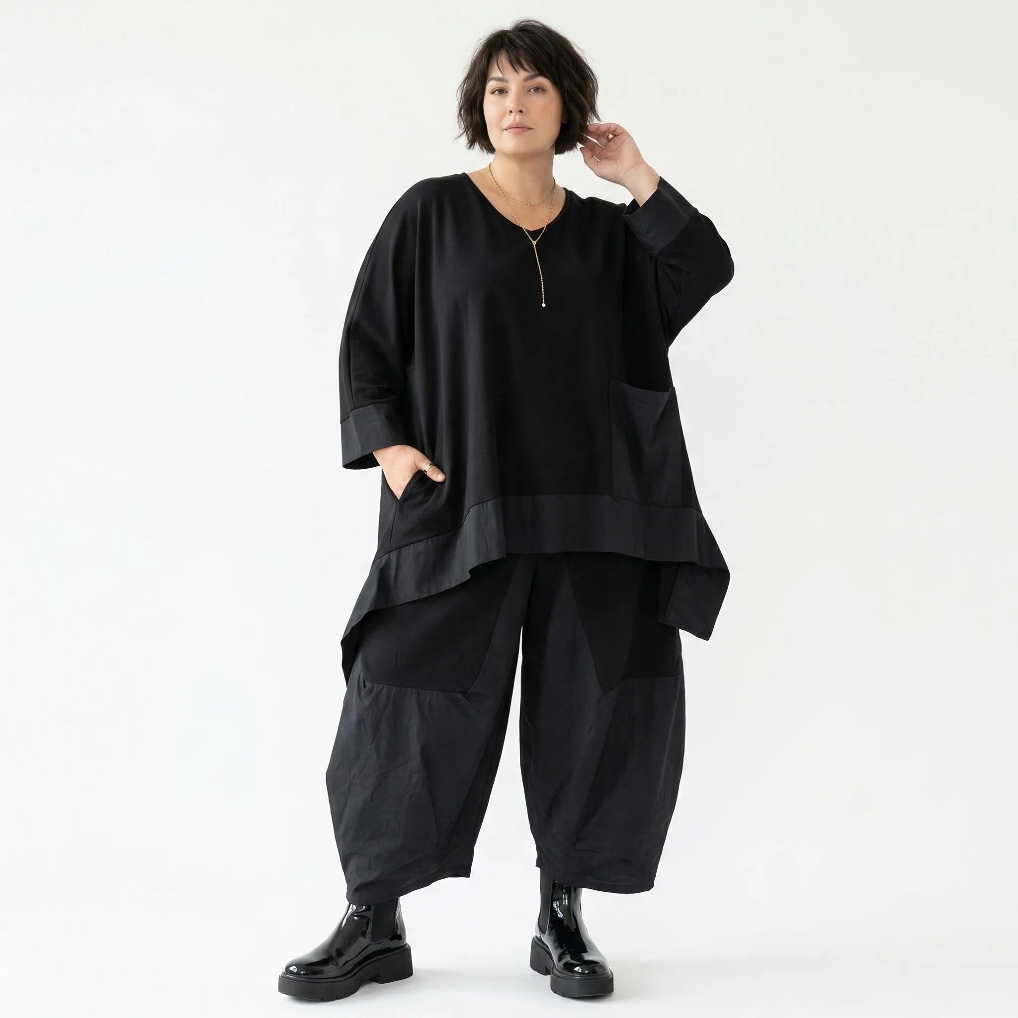 Ballon Hose Jacquard Weich fallende Ballonhose mit Memory Taft und Stretch Molton für Oversize Look und Komfort AKH Premium Modeare jetzt