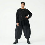 Oversize Feinstrick Jacke schwarz weich stretch Übergang AKH Premium Modeare Lagenlook modern Damenjacke minimalistisch