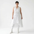 Weisses Baumwollkleid in A Form mit Wickelausschnitt und Vokuhila aus Popeline AKH Premium bei Modeare Oversize Lagenlook Maxikleid pur