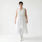 Weisses Baumwollkleid in A Form mit Wickelausschnitt und Vokuhila aus Popeline AKH Premium bei Modeare Oversize Lagenlook Maxikleid pur