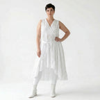Weisses Baumwollkleid in A Form mit Wickelausschnitt und Vokuhila aus Popeline AKH Premium bei Modeare Oversize Lagenlook Maxikleid pur