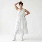Weisses Baumwollkleid in A Form mit Wickelausschnitt und Vokuhila aus Popeline AKH Premium bei Modeare Oversize Lagenlook Maxikleid pur
