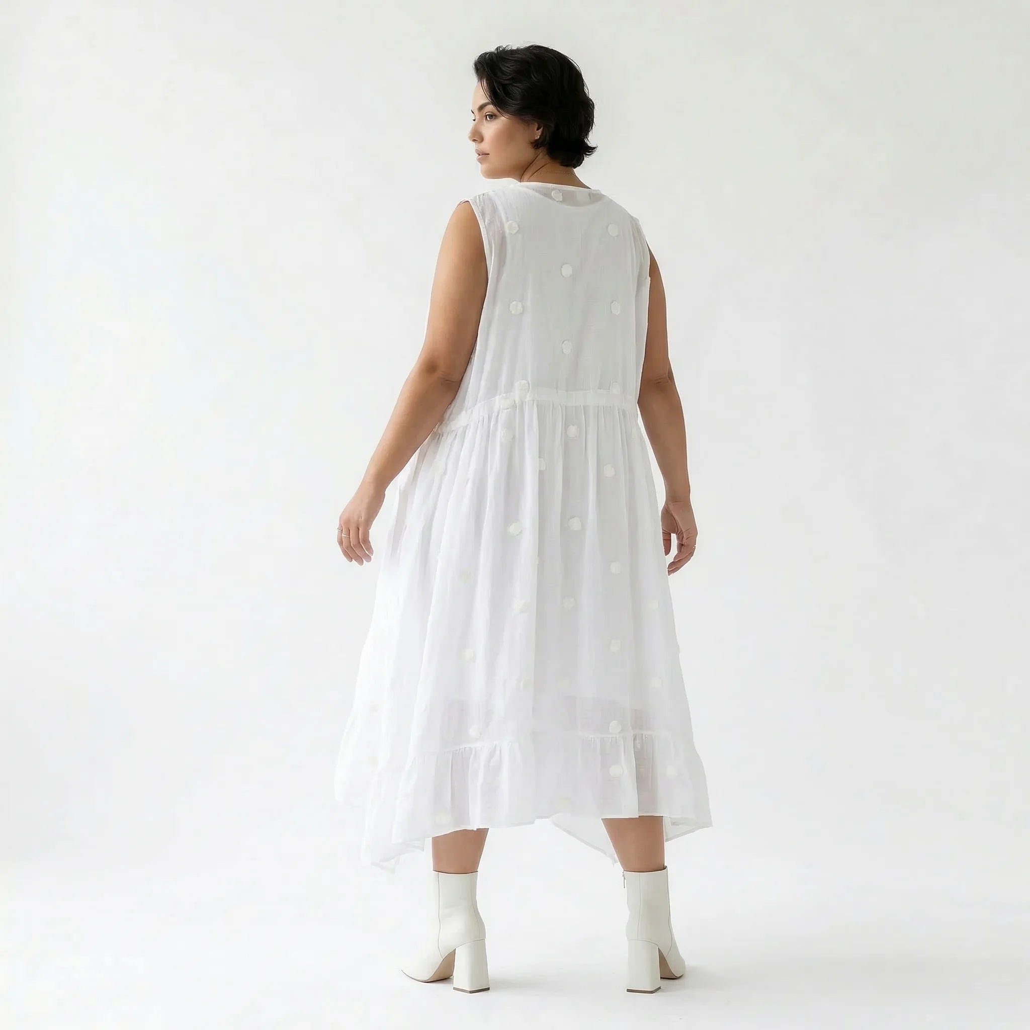 Oversize Kleid weiß A Form Wickeloptik Baumwolle luftig elegant AKH Premium Modeare Damen Lagenlook modern stilvoll