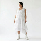 Oversize Kleid weiß A Form Wickeloptik Baumwolle luftig elegant AKH Premium Modeare Damen Lagenlook modern stilvoll