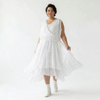 Oversize Kleid weiß A Form Wickeloptik Baumwolle luftig elegant AKH Premium Modeare Damen Lagenlook modern stilvoll