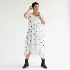 Baumwollkleid mit Punktstruktur Wickeloptik luftig A-Form AKH Premium Modeare modernes Sommerkleid Oversize Look