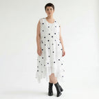 Baumwollkleid mit Punktstruktur Wickeloptik luftig A-Form AKH Premium Modeare modernes Sommerkleid Oversize Look