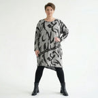 Oversize Tunika grau asymmetrisch abstrakter Print stretch AKH Premium Modeare Lagenlook Damen weich warm Übergang modern Style