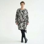 Oversize Tunika grau asymmetrisch abstrakter Print stretch AKH Premium Modeare Lagenlook Damen weich warm Übergang modern Style
