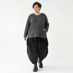 Oversize Feinstrick Shirt Damen anthrazit mit Taschen und Fransen Detail AKH Premium Modeare Lagenlook weich stretch Übergang