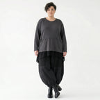 Oversize Feinstrick Shirt Damen anthrazit mit Taschen und Fransen Detail AKH Premium Modeare Lagenlook weich stretch Übergang