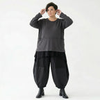 Oversize Feinstrick Shirt Damen anthrazit mit Taschen und Fransen Detail AKH Premium Modeare Lagenlook weich stretch Übergang