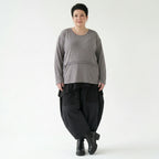 Oversize Shirt Damen taupe grau Feinstrick mit Taschen und Fransen Naht AKH Premium Modeare weich stretch Lagenlook modern