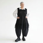 Oversize Strick Tunika mit Tüllsaum aus Baumwolle AKH Premium bei Modeare A Form Lagenlook Damenmode in Schwarz