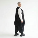 Oversize Strick Tunika mit Tüllsaum aus Baumwolle AKH Premium bei Modeare A Form Lagenlook Damenmode in Schwarz