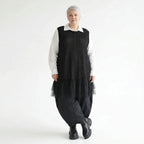 Oversize Strick Tunika mit Tüllsaum aus Baumwolle AKH Premium bei Modeare A Form Lagenlook Damenmode in Schwarz
