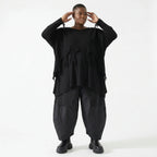 Oversize Strick Überwurf aus Baumwolle mit Destroyed Optik von AKH Premium bei Modeare Lagenlook Damen Pullover Schwarz