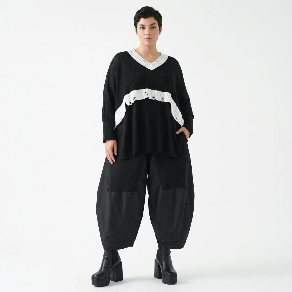 Oversize Strick Überwurf schwarz Avantgarde Lagenlook Baumwolle AKH Premium Modeare modern und vielseitig für Damenmode Trends
