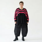Strick Überwurf Damen Oversize Streifen Look weich Baumwolle kastig AKH Premium Modeare Layering Avantgarde bequem Statement Piece