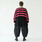 Strick Überwurf Damen Oversize Streifen Look weich Baumwolle kastig AKH Premium Modeare Layering Avantgarde bequem Statement Piece